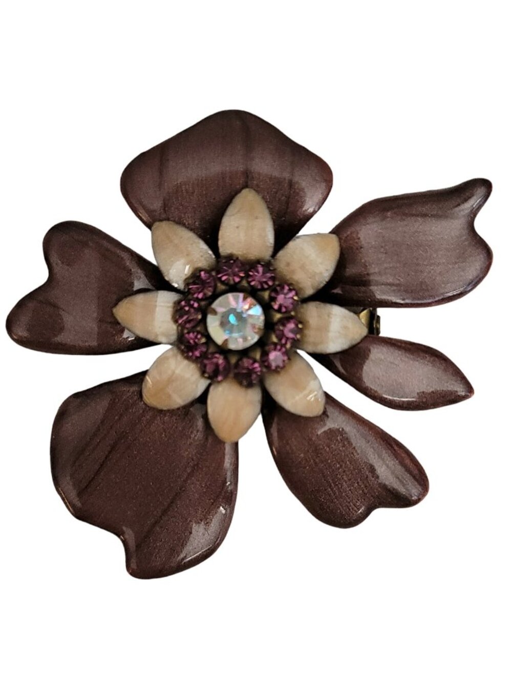 Liz Palacios Enamel Rhinestone Flower Brooch Pin, Signed